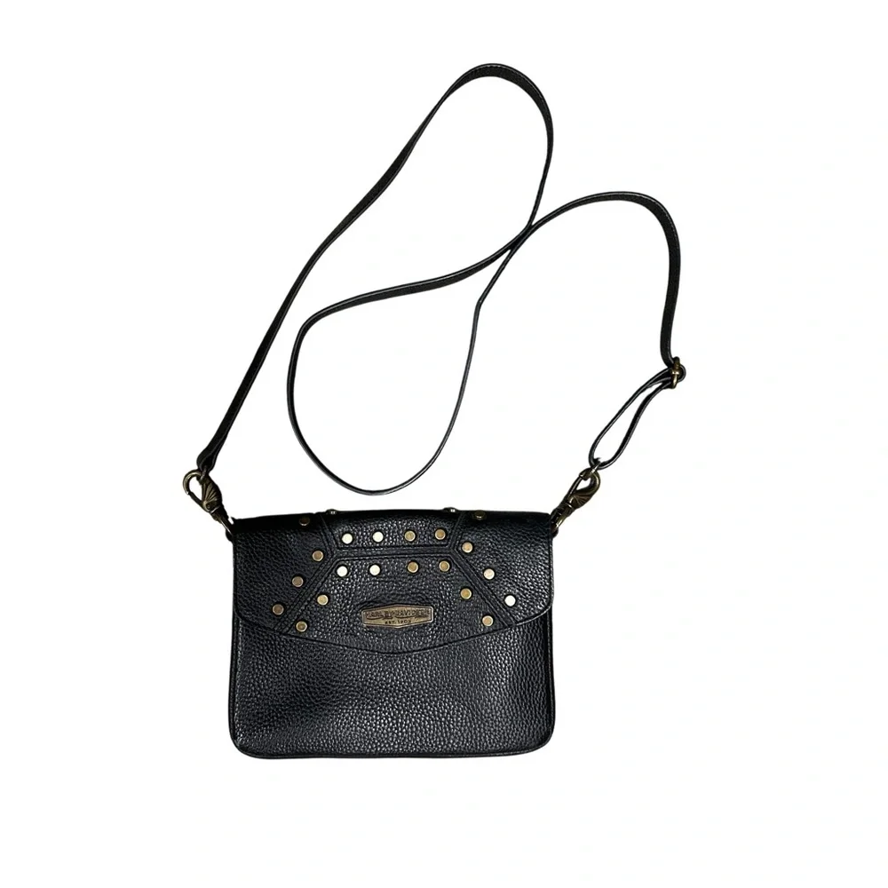 Harley-Davidson Women's Black Leather Gold‎ Studded Midnight Rider Hip Crossbody